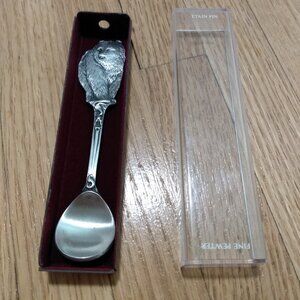 Vintage Pewter Bear Spoon Realistic Figural Signed Boma